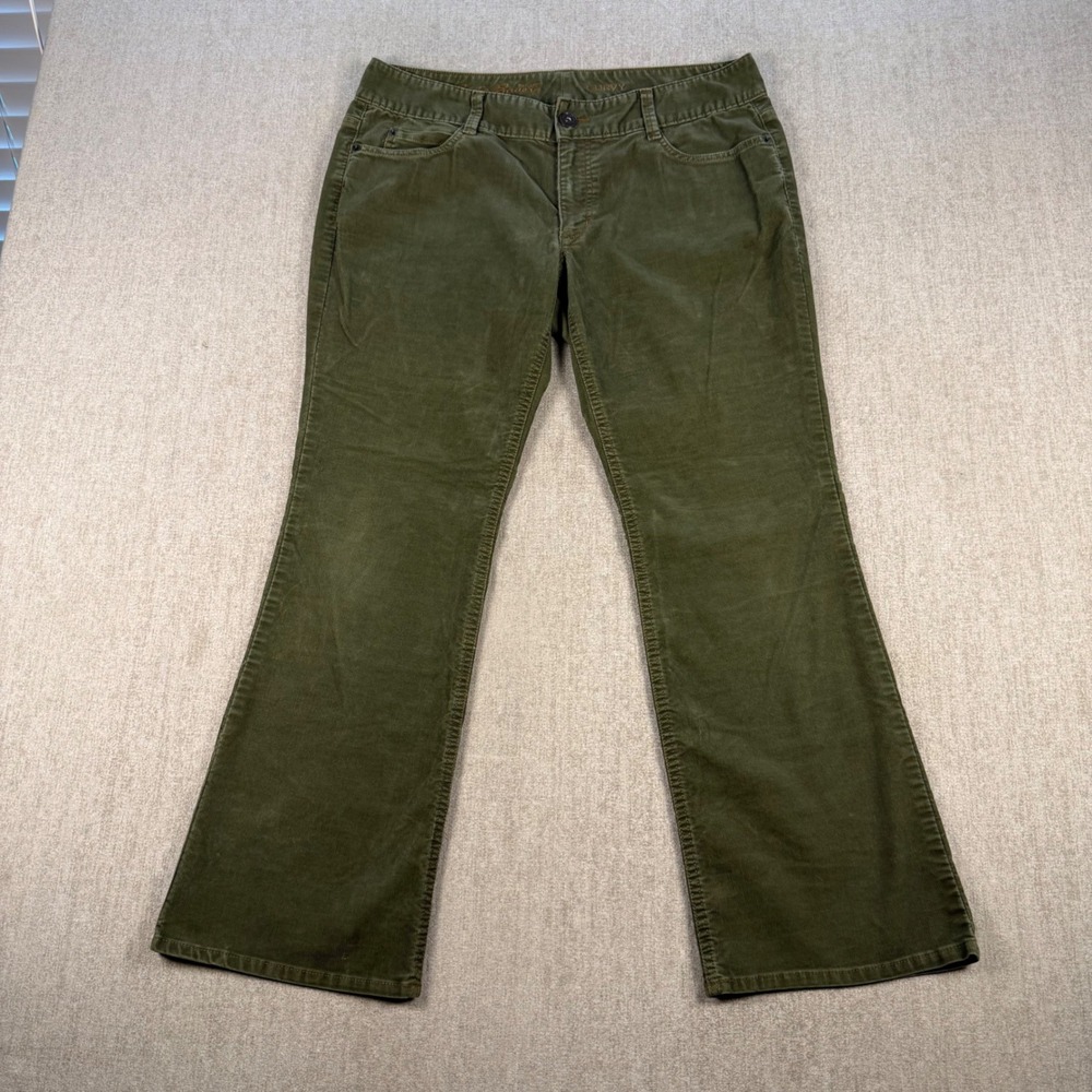 Eddie Bauer Corduroy Pants Womens 12 Petite Olive Green Curvy Flare Leg